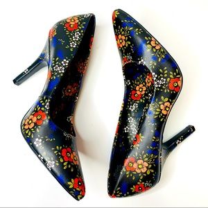Nine West Garisono Black w/ Floral Print Pumps